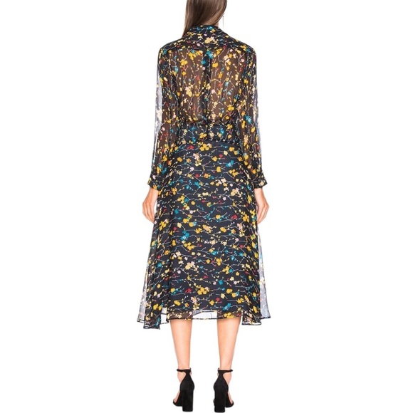 EQUIPMENT Silk Chiffon Vivienne Wrap Effect Floral Midi Dress Black Size 8 - Picture 4 of 15